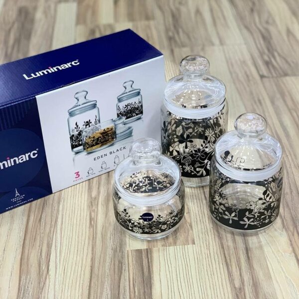 Luminarc 3pcs Decorative Eden Black Jar Set | Elegant Glass Jars