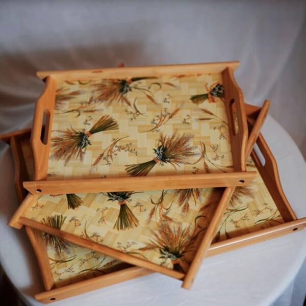 Bamboo Serving Tray Printed 3 Piece | Stylish and Functional Serving Trays