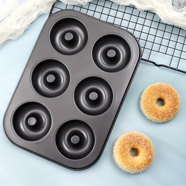 6 Cavity Donut Baking Tray | Non-Stick Carbon Steel Donut Pan for Oven Use
