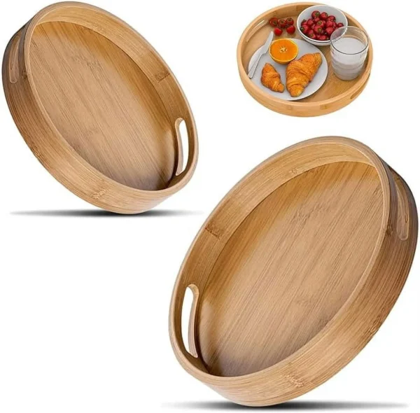 Round Bamboo Serving Tray Set 3 Piece | Elegant Eco-Friendly Serving Trays