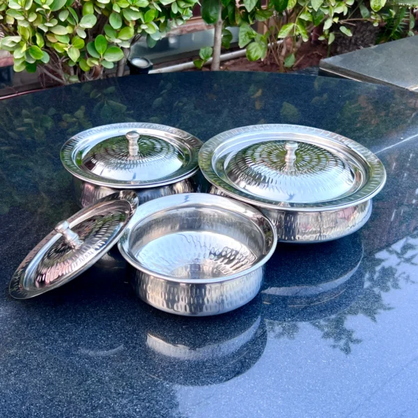 Stainless Steel Handi Set – 3-Piece Modern Serving Handi with Lids
