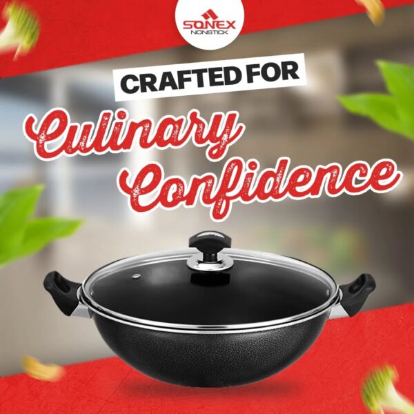 Sonex Cooking Wok with Glass Lid – Non-Stick Deep Fry Pan