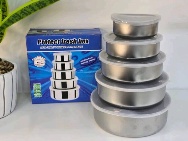 5pc Set Stainless Steel Bowl with Lid Kitchen Refrigerator Food Storage Mixing Bowls Sealed