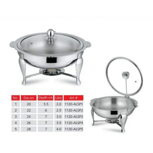 🫕 Stainless Steel Round Chafing Dish – Serve in Style Like 5-Star Buffets! Bring the luxury of hotel-style serving to your home daawat with this premium stainless steel round chafing dish. Whether you're hosting a party, BBQ, wedding event, or just serving biryani for the family — this elegant serving bowl makes your food presentation unforgettable. 🔥 Keeps Food Hot & Fresh for Hours This buffet dish is designed to retain heat, so your meals stay warm for longer without losing their flavor or texture. Perfect for: Biryani Nihari / Paya Pasta & BBQ items Gravies & more The heat-friendly base makes it ideal for stove or chafing fuel stands. ✨ Premium Steel – Mirror Polish Finish Crafted from high-quality, food-grade stainless steel, this serving bowl is: ✅ Rust-resistant ✅ Long-lasting ✅ Hygienic and safe for all kinds of food ✅ Mirror finish that looks stylish on any dining table With its round design and domed lid, it looks exactly like those in banquets and wedding halls. 🎉 Perfect for Every Occasion Whether it’s a wedding, iftar party, mehndi, or family dinner, this dish brings a touch of class and convenience. Guests will love the elegant look, and you'll love how easy it is to serve and clean. 🧽 Easy to Handle & Clean Wide handles for easy grip Lid fits snugly to keep food hot Dishwasher safe Stackable design for easy storage