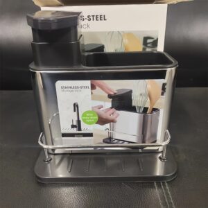 Stainless Steel Storage Rack with Soap Dispenser – Bathroom & Kitchen Organizer
