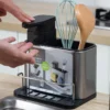 Stainless Steel Storage Rack with Soap Dispenser – Bathroom & Kitchen Organizer