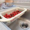 Over the Sink Folding Colander & Drain Basket – Adjustable Kitchen Strainer for Fruits & Vegetables | Multi-Use Storage Rack with Handles