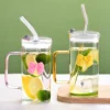 400ml Square Glass Mug with Lid & Straw – Transparent, Microwave Safe Coffee & Milk Cup | Elegant Square Drinkware for Home & Office