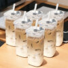 400ml Square Glass Mug with Lid & Straw – Transparent, Microwave Safe Coffee & Milk Cup | Elegant Square Drinkware for Home & Office