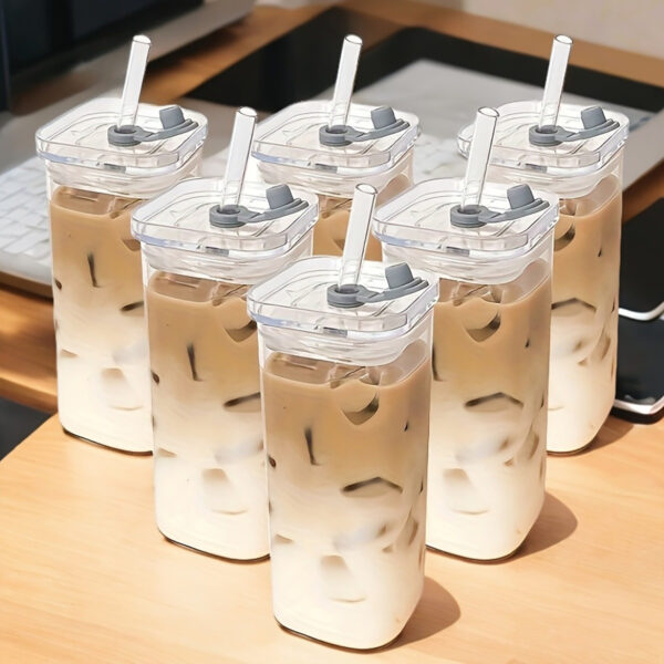 400ml Square Glass Mug with Lid & Straw – Transparent, Microwave Safe Coffee & Milk Cup | Elegant Square Drinkware for Home & Office