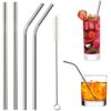 Pack of 5 Stainless Steel Reusable Bent Metal Drinking Straws with Cleaning Brush – Eco-Friendly, Durable & Rust-Resistant Straws