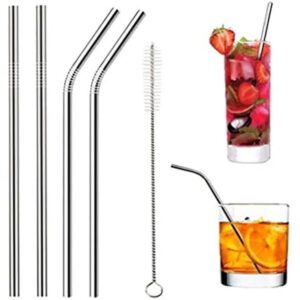 Pack of 5 Stainless Steel Reusable Bent Metal Drinking Straws with Cleaning Brush – Eco-Friendly, Durable & Rust-Resistant Straws