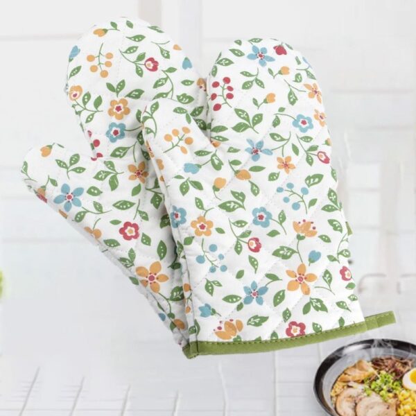 Heat Resistant Oven Mitts Set – Quilted Cotton Kitchen Gloves (Pair)