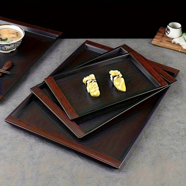 Serving Tray Set of 4 – Premium Wooden Texture Plastic Trays for Kitchen & Home