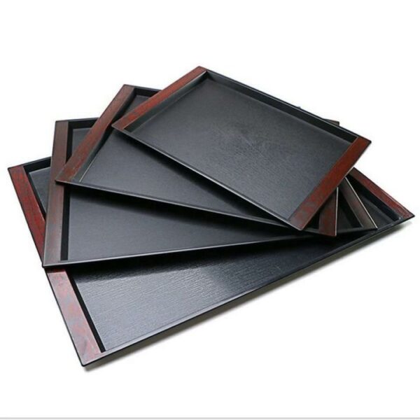 Serving Tray Set of 4 – Premium Wooden Texture Plastic Trays for Kitchen & Home