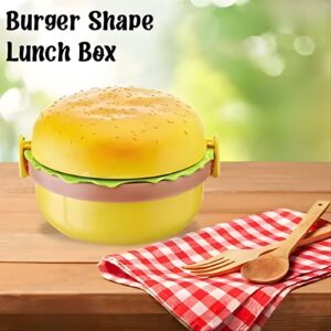 3-Layer Burger Shape Plastic Lunch Box with Spoon & Fork – Portable Food Storage Container