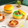3-Layer Burger Shape Plastic Lunch Box with Spoon & Fork – Portable Food Storage Container
