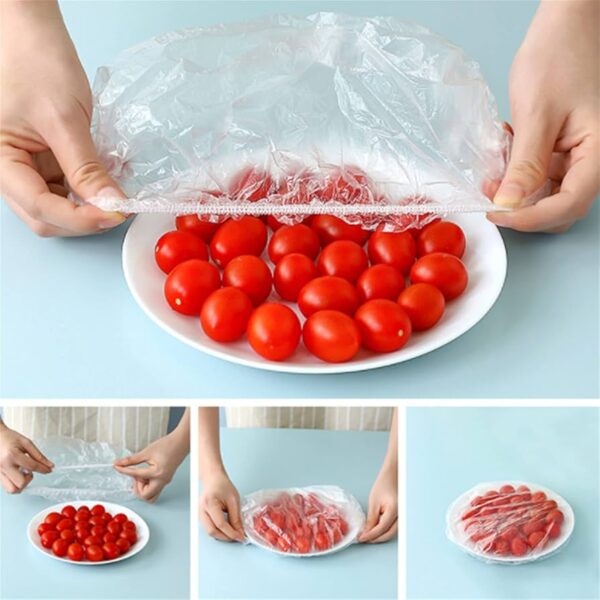 100 Pcs Disposable Plastic Food Covers – Stretch Wrap Film for Bowls & Containers