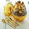 Imported Premium 24-Piece Golden Egg Shape Cutlery Set – Stainless Steel, Elegant Golden Finish