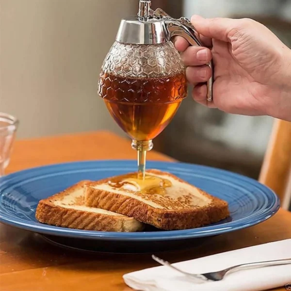 Acrylic Honey Dispenser with Stand – No Drip Syrup Dispenser Jar For Honey, Maple Syrup & Liquid Sweeteners