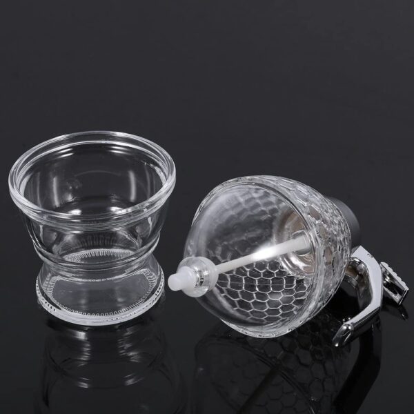 Acrylic Honey Dispenser with Bowl Stand – No Drip Syrup Dispenser Jar For Honey, Maple Syrup & Liquid Sweeteners