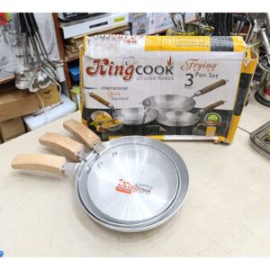 3 Pcs Kingcook Small-Sized Aluminium Frying Pan Set – Pure Metal Finish Cookware Set for Everyday Cooking