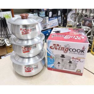 Baby Sipri / Handi Aluminium Cookware Set – 6 Pcs with Metal Finish (3 Pots + 3 Lids)