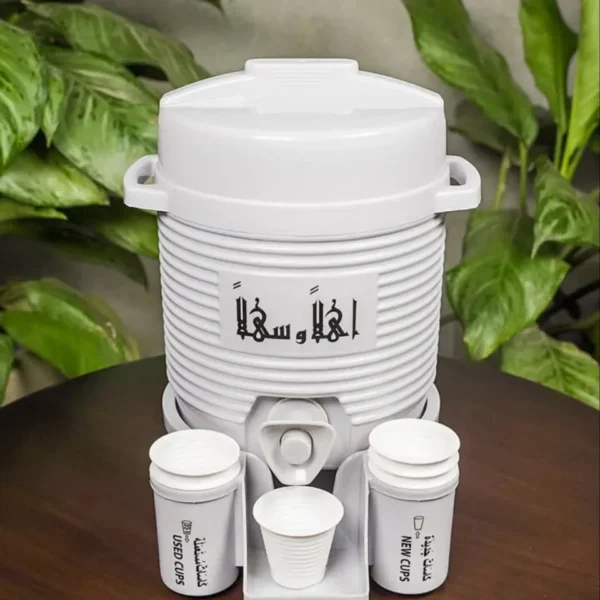 ZamZam Water Cooler 2 Liter with 6 Glasses – Premium Plastic Dispenser Set (Random Colors)