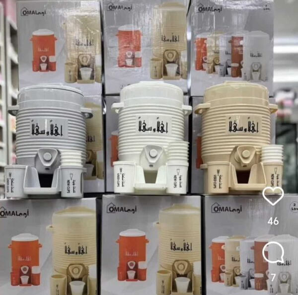 ZamZam Water Cooler 2 Liter with 6 Glasses – Premium Plastic Dispenser Set (Random Colors)