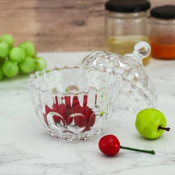 Crystal Glass Candy Jar With Lid – Premium Clear Decorative Storage Jar, 480 g Capacity (1 Pc)