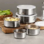 5 Pcs Stainless Steel Bowl Set with Lids – Multi-Size, Durable, Lightweight & Easy to Clean