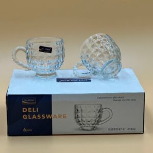 DELISOGA Fine Textured Glass Cups – Set of 6 (210 ml each) Elegant Textured Drinkware