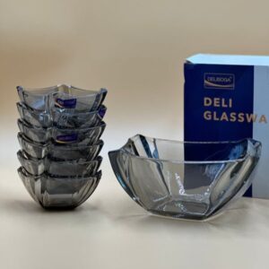 Delisoga 7 Pcs Fine Silver-Tint Glass Fruit Bowl Set – 1 Large + 6 Small Bowls | Premium Grey-Tint Glassware