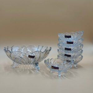 Delisoga 7-Pcs Crystal Glass Fruit & Dessert Bowl Set – 1 Large + 6 Small | Elegant Tripod-Base Design for Serving Fruits, Custard & Ice Cream