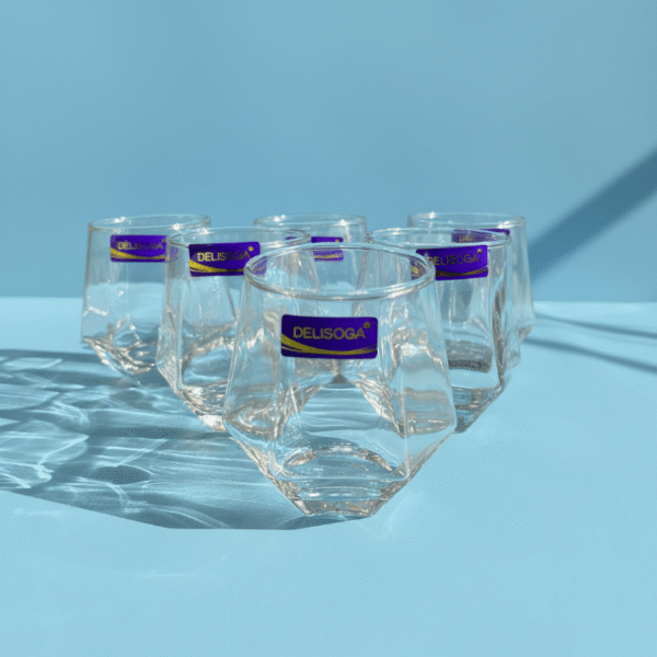 Delisoga 7 Pcs Diamond Shape Glass Water Set – 1 Jug & 6 Glasses | Premium Transparent Glassware Set