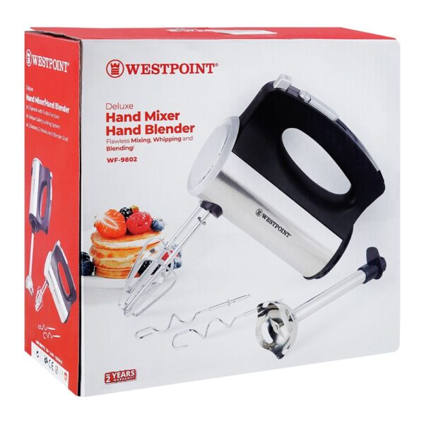 Westpoint WF-9802 Deluxe Hand Mixer & Hand Blender – 5 Speed Turbo Function, 400W Powerful Motor, 2 Beaters, 2 Hooks & 1 Blender Shaft